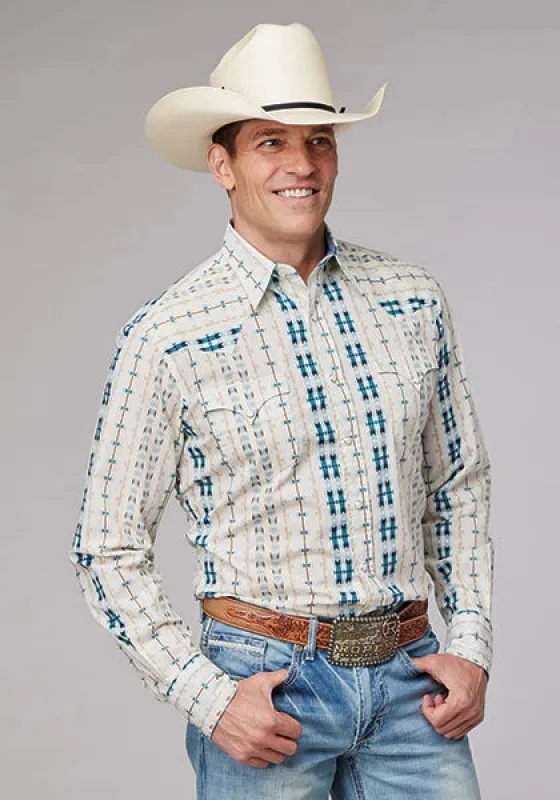 Roper 2001 Aztec Stripe (Cream) - Men's Western Shirt sold by Hat Country