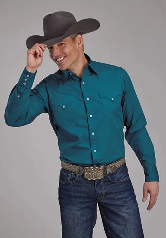 Roper 2221 Solid (Teal) - Men's Western Shirt made by Roper
