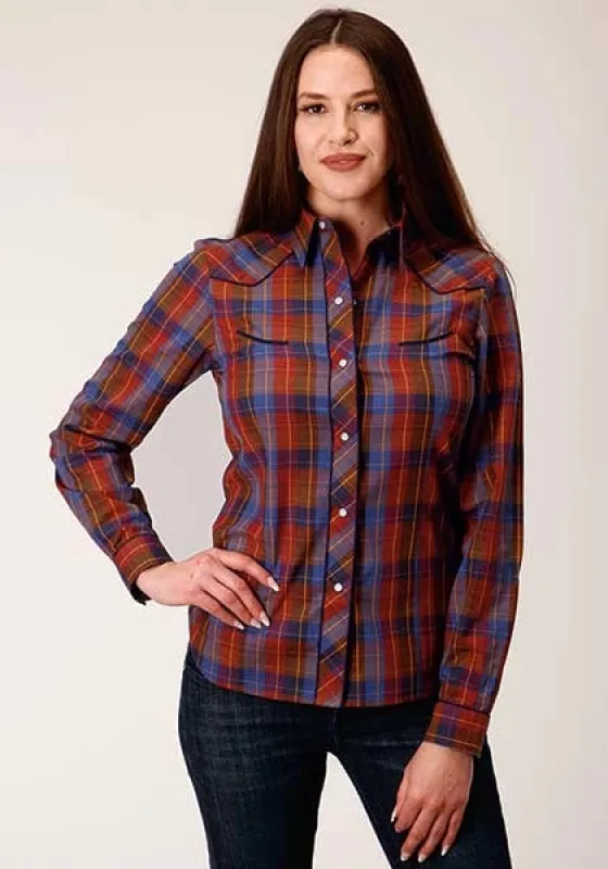 Roper 825 Fancy Yoke Windowpane (Red) - Women's Western Shirt made by Roper