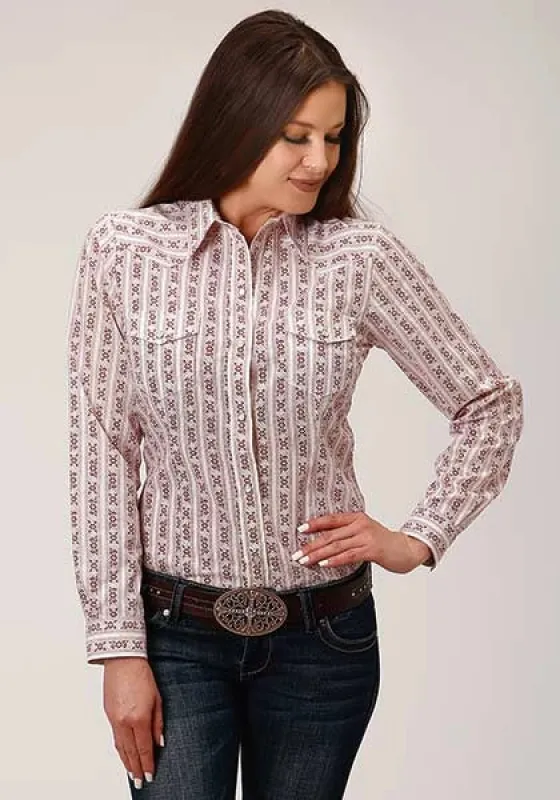 Roper 827 Wallpaper Print (Wine) - Women's Western Shirt made by Roper