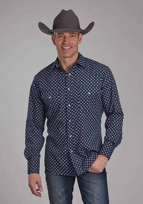 Roper 2284 White Squares (Navy) - Men's Western Shirt made by Roper