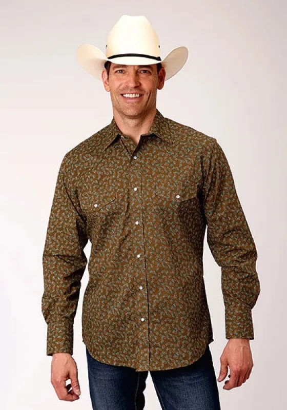 Roper 1117 Floral Print (Brown) - Men's Western Shirt sold by Hat Country