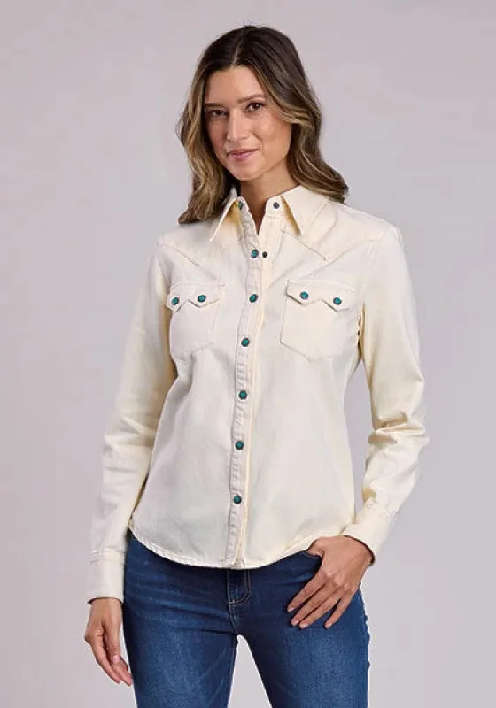 Stetson 2558 Turquoise Snaps (Cream) - Women's Denim Blouse sold by Hat Country