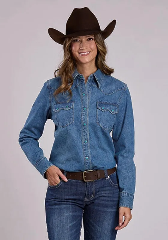 Stetson 2551 Turquoise Snaps (Blue) - Women's Denim Blouse sold by Hat Country