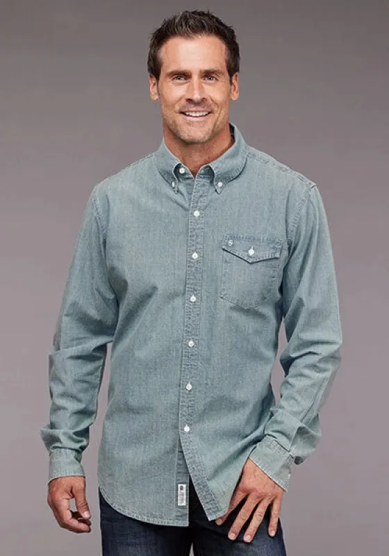 Stetson Chambray Button Front (Blue) - Men's Western Shirt sold by Hat Country