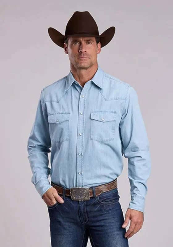 Stetson Light Weight Chambray (Blue) - Men's Western Shirt sold by Hat Country