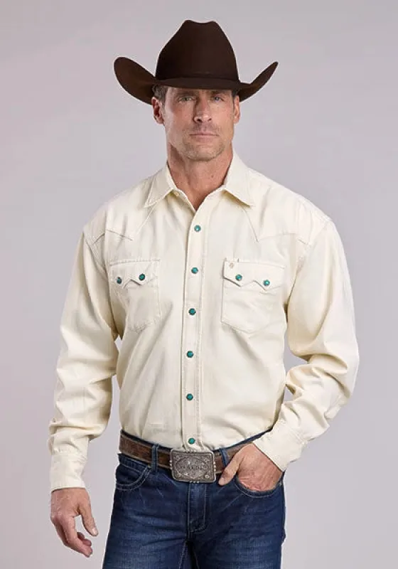 Stetson 2558 Classic Denim (Cream) - Men's Western Shirt made by Stetson