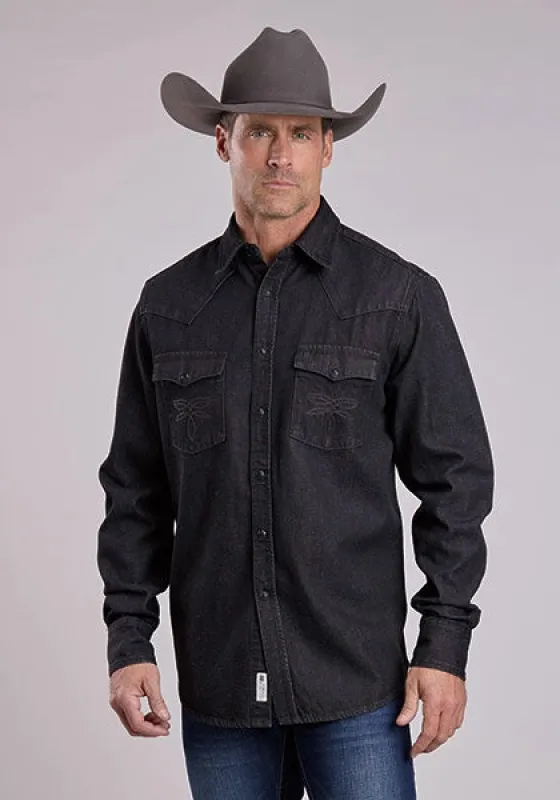Stetson Solid Denim (Black) - Men's Western Shirt sold by Hat Country