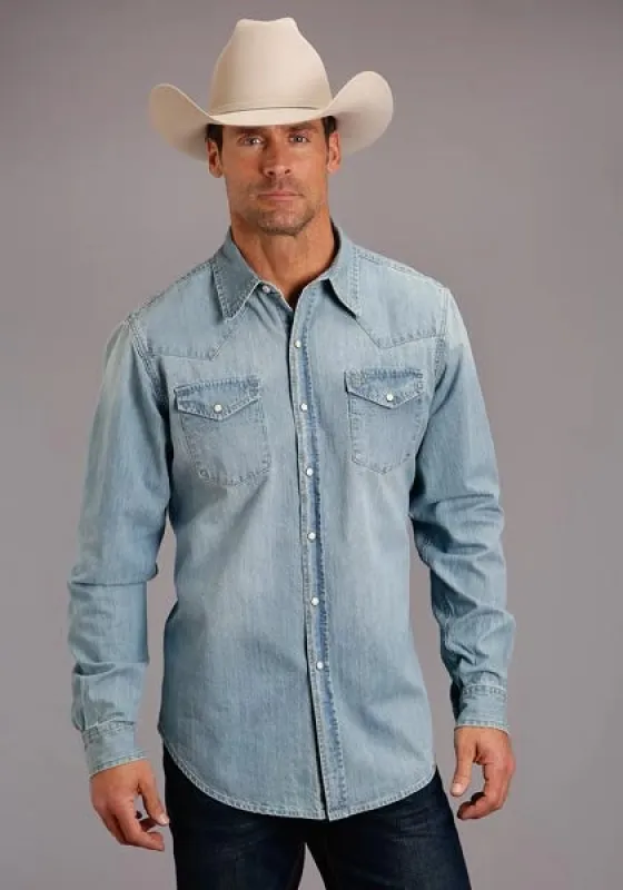 Stetson Stretch Denim (Light Wash) - Men's Western Shirt sold by Hat Country