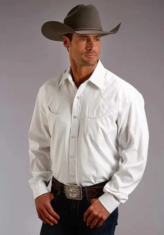 Stetson 3868 Pinpoint Oxford (White) - Men's Western Shirt sold by Hat Country