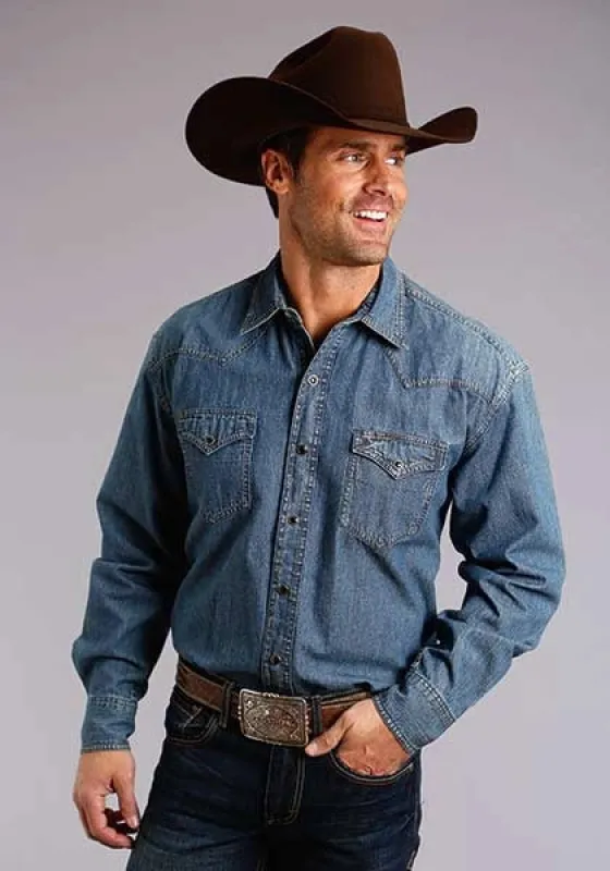 Stetson 3852 Classic Denim (Blue) - Men's Western Shirt sold by Hat Country