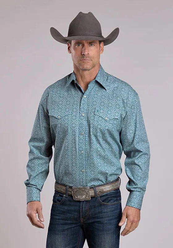 Stetson 2573 Tile Medallion (Blue) - Men's Western Shirt made by Stetson