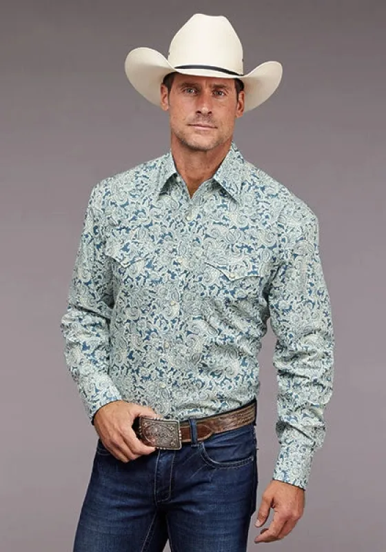Stetson 2034 Tonal Paisley (Blue) - Men's Western Shirt made by Stetson