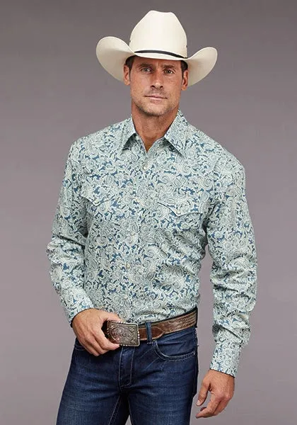 Stetson 2034 Tonal Paisley (Blue) - Men's Western Shirt sold by Hat Country