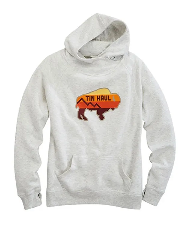 Tin Haul Retro Bison (White) - Women's Hoodie Sweatshirt sold by Hat Country