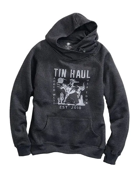 Tin Haul Bronco Print (Grey) - Women's Hoodie Sweatshirt sold by Hat Country