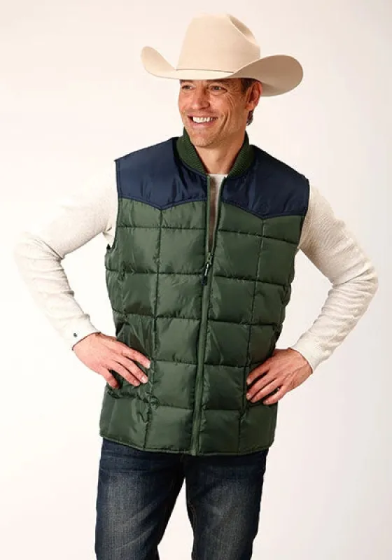 Roper 1473 Poly Filled (Navy/Green) - Men's Vest sold by Hat Country