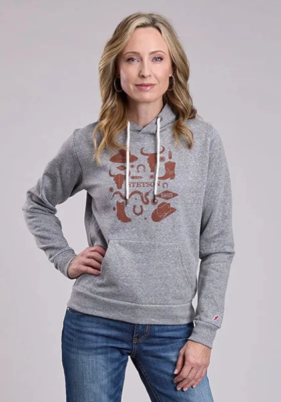 Stetson Western Print (Grey) - Women's Hoodie Sweatshirt sold by Hat Country
