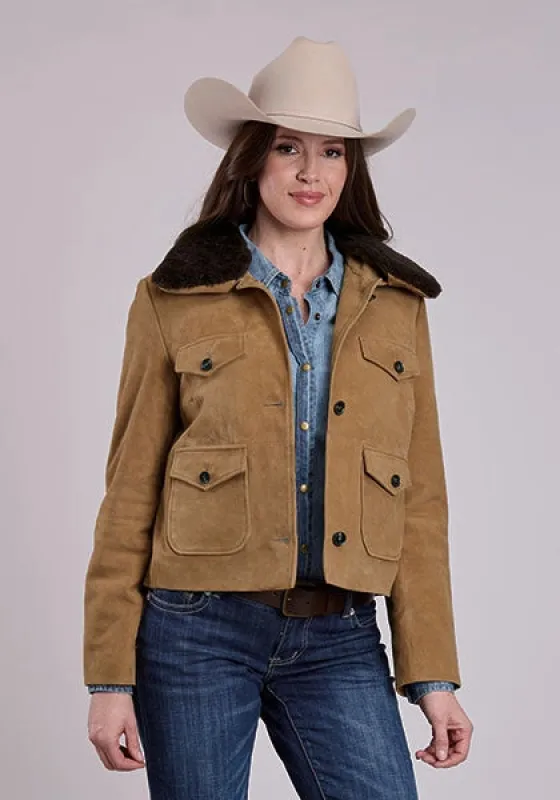 Stetson Cropped Button Front (Chestnut) - Women's Suede Leather Jacket sold by Hat Country