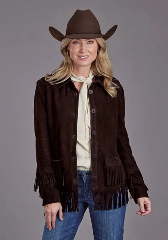 Stetson Fringed Button Front (Brown) - Women's Suede Leather Jacket sold by Hat Country