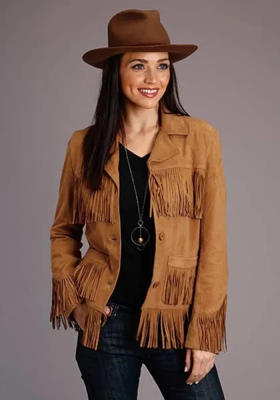 Stetson Fringed Button Front (Tan) - Women's Suede Jacket sold by Hat Country
