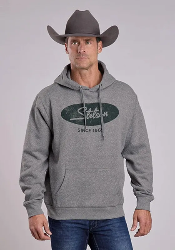 Stetson Oval Logo (Grey) - Men's Hoodie Sweatshirt sold by Hat Country