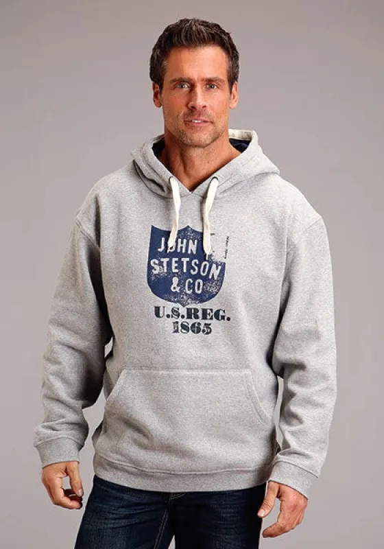 Stetson Distressed Shield (Grey) - Men's Hoodie Sweatshirt sold by Hat Country