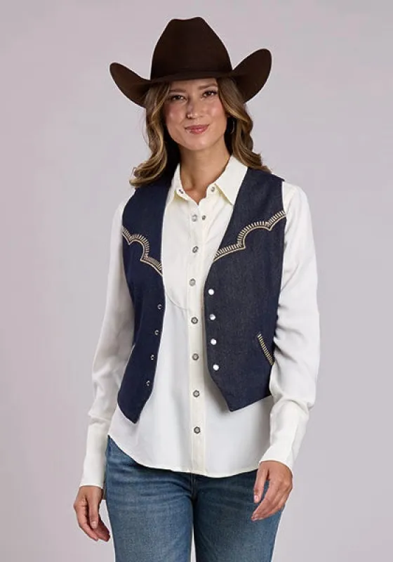Stetson Embroidered Dark Rinse Denim - Women's Vest sold by Hat Country