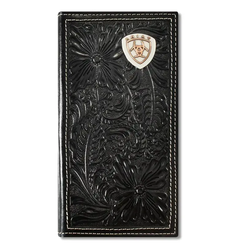 Ariat Floral Embosed Sheild (Black) - Mens Rodeo Wallet sold by Hat Country