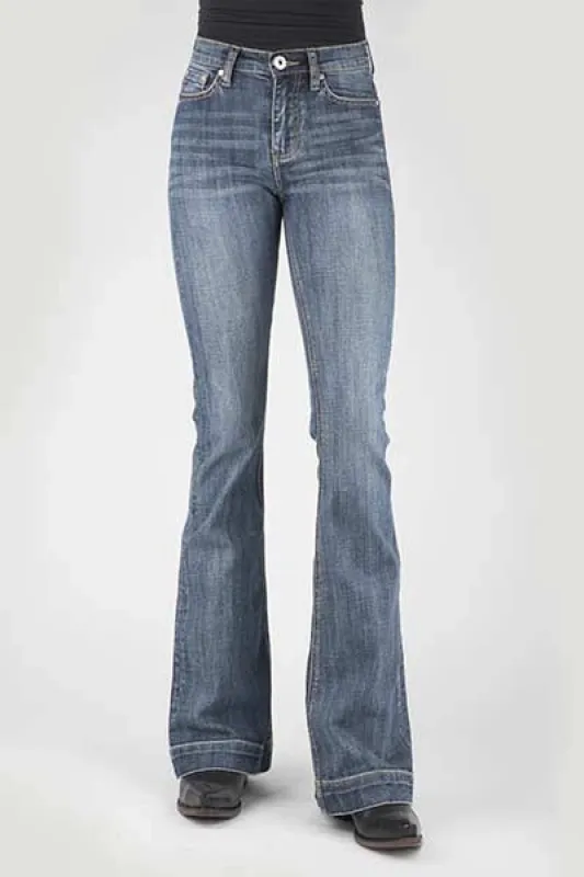 Stetson 921 High Waist Flare Fit Whiskered (Medium Wash) - Women's Jeans made by Stetson