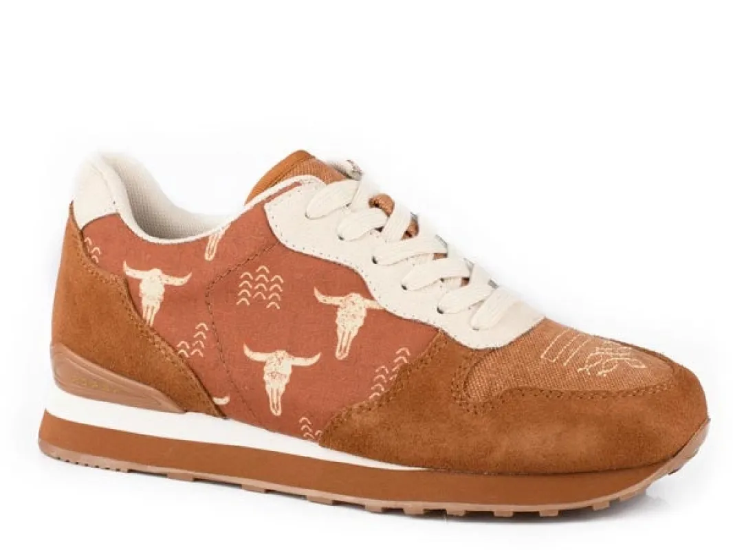 Roper Giddyup Longhorn Jogger (Brown) - Women's Lace Up Suede Leather Sneaker sold by Hat Country