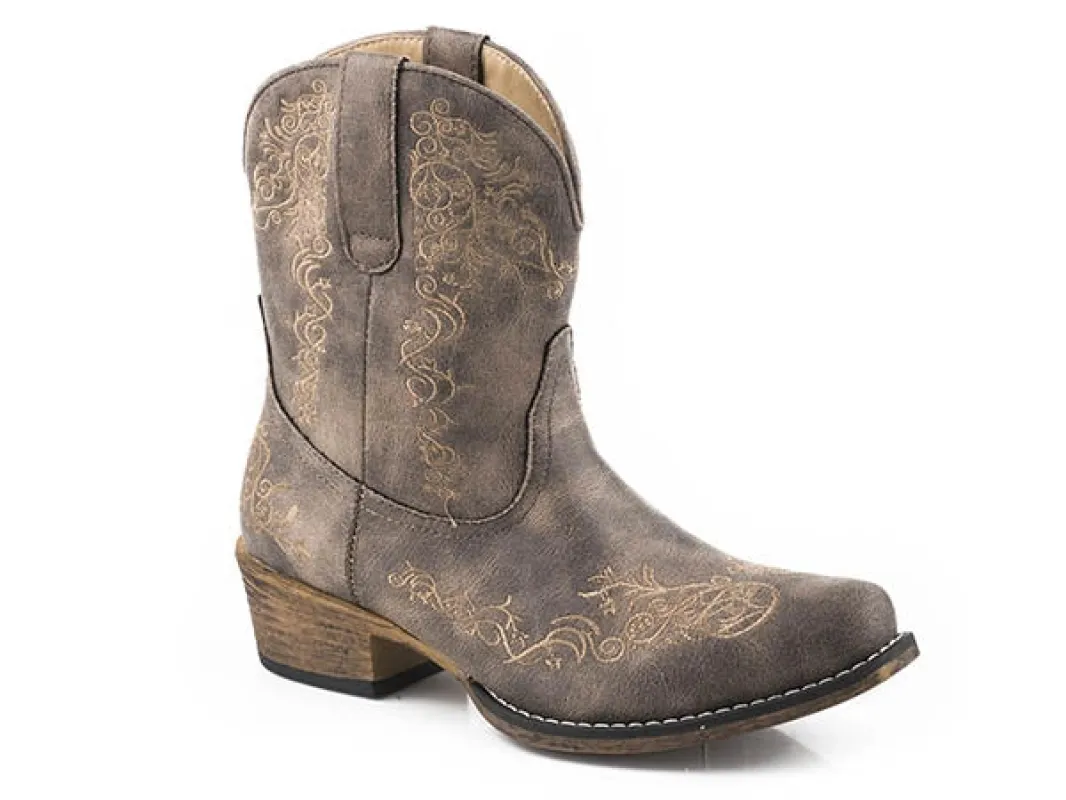 Roper Riley Scroll Short (Brown) - Women's Cowgirl Boot sold by Hat Country
