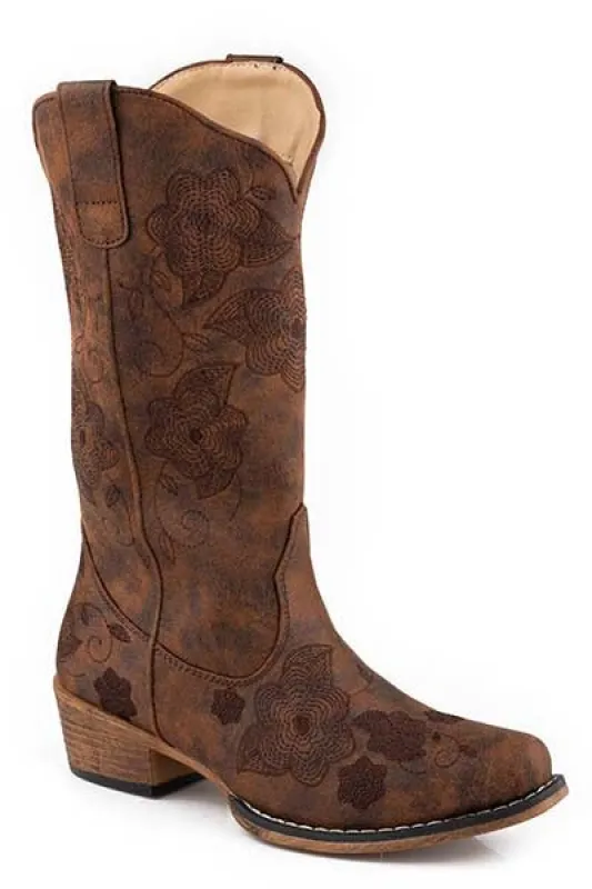 Roper Riley Flowers (Brown) - Women's Cowgirl Boot made by Roper