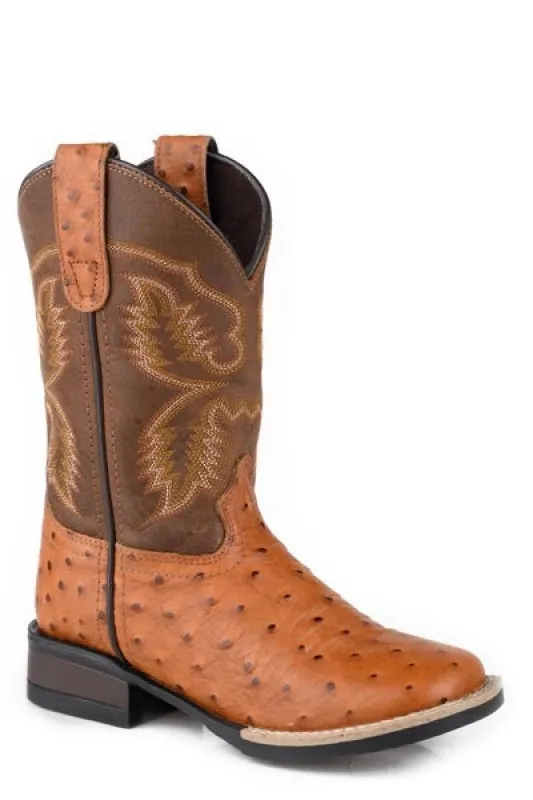 Roper Garza (Tan) - Men's Ostrich Cowboy Boot made by Roper