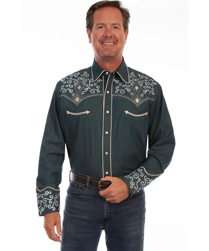 Scully Diamondback Scroll - Embroidered Men's Western Shirt made by Scully