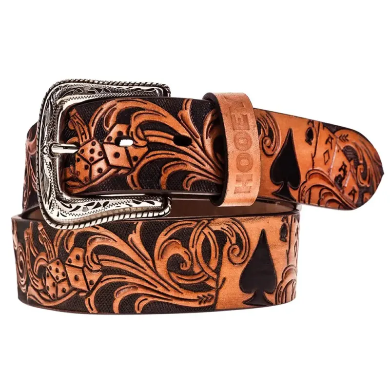 HOOey Gambler Filigree (Brown/Black) - Mens Leather Belt made by Hat Country