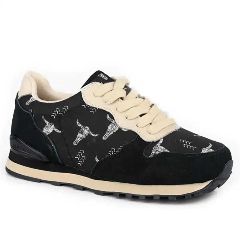 Roper Giddyup Longhorn Jogger  (Black) - Women's Lace Up Suede Leather Sneaker sold by Hat Country