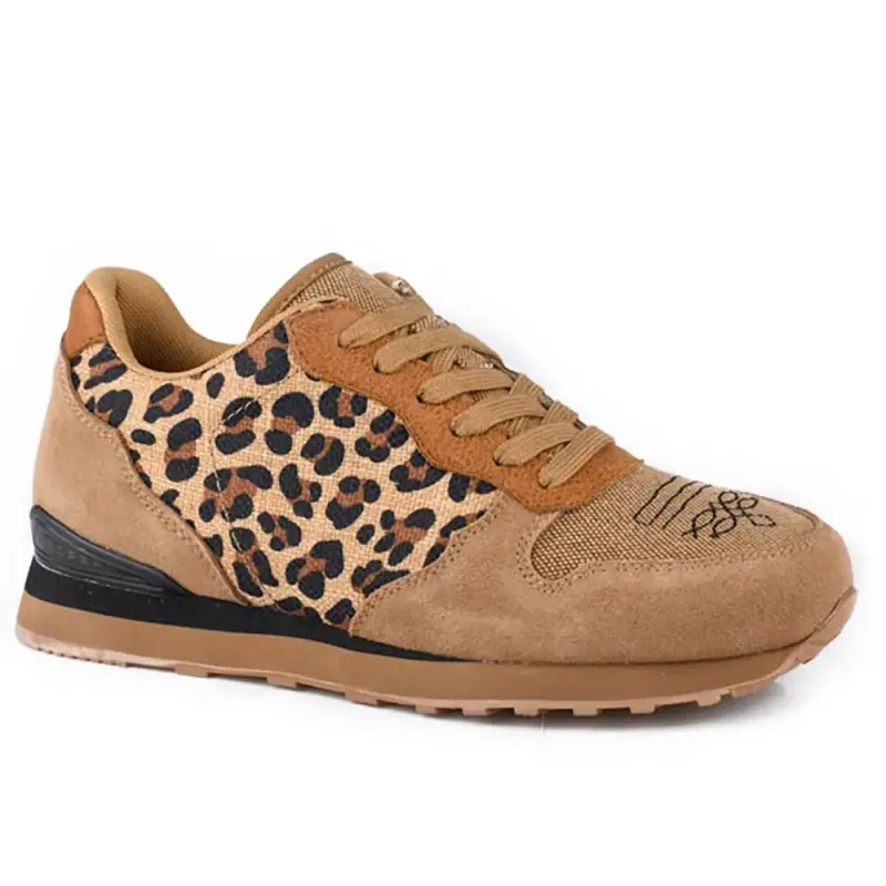Roper Giddyup Leopard Jogger (Brown) - Women's Lace Up Suede Sneaker sold by Hat Country