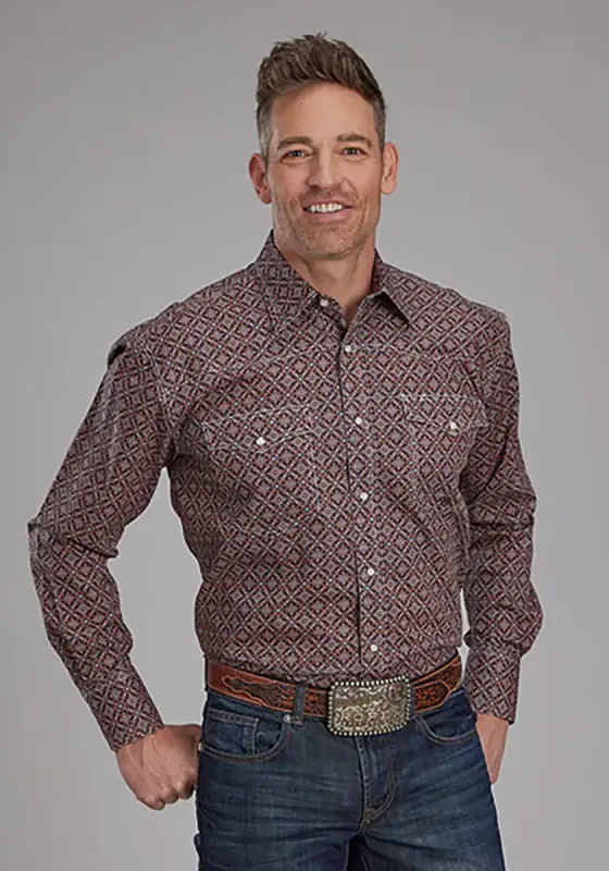 Roper Fall River Ginger Foulard (Brown) - Men's Western Shirt sold by Hat Country