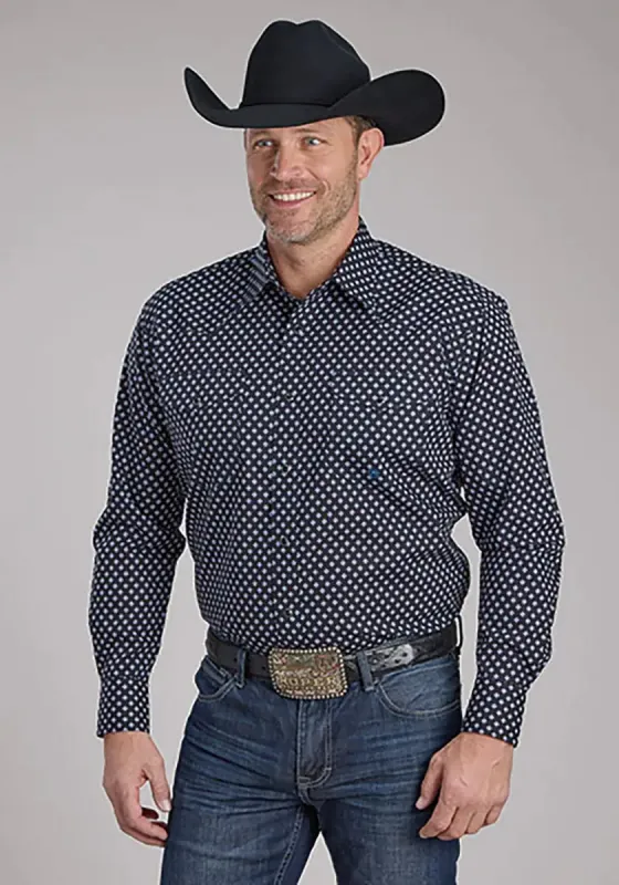 Roper Deep Cobalt Blue Diamond (Black) - Men's Western Shirt made by Roper