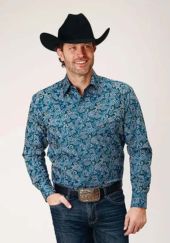 Roper Forest Canyon Paisley (Blue) - Men's Western Shirt sold by Hat Country