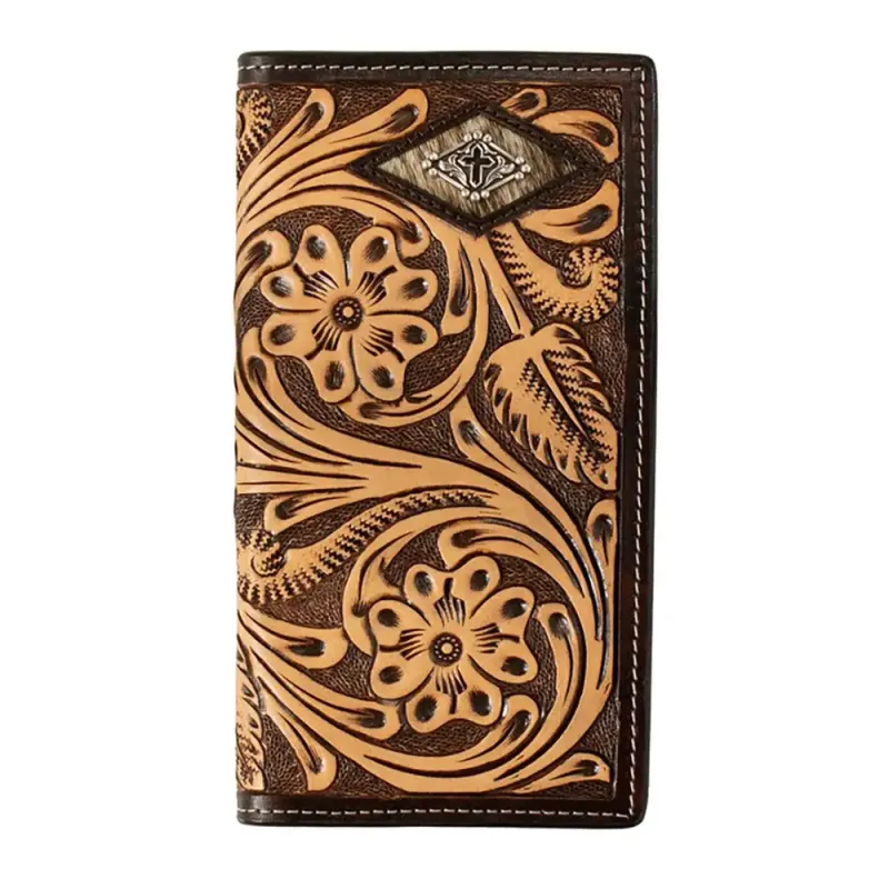 3D Tooled Floral Diamond Cross Concho - Men's Rodeo Wallet made by Hat Country