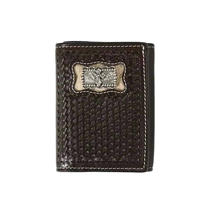 3D Calf Hair Inlay Cross Concho - Men's Tri-Fold Wallet made by Hat Country