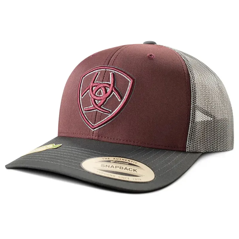 ARIAT 3D Embroidered Shield ( Burgundy/Grey )- Trucker Cap made by Ariat