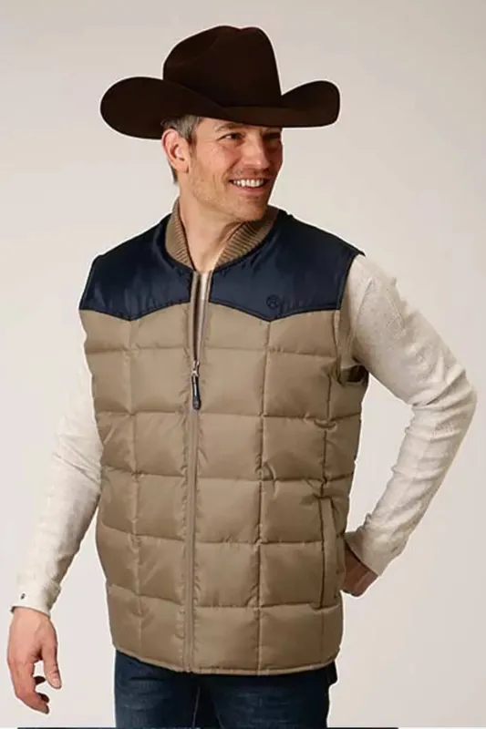 Roper 1473 Quilted Vest (Khaki/Navy) - Men's Vest sold by Hat Country