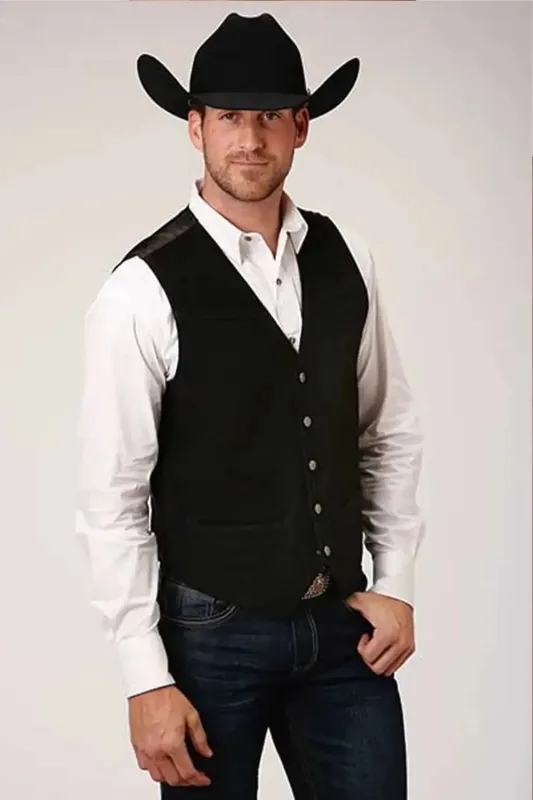 Roper Classic Suede Leather (Black) - Men's Vest made by Roper