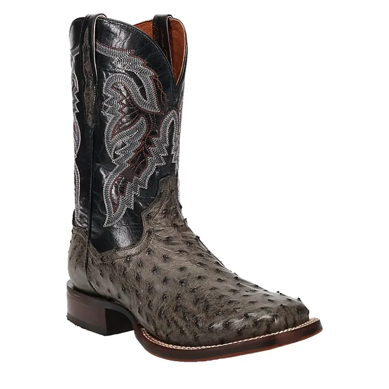 Dan Post Alamosa (Grey/Black)  - Men's Ostrich Skin Leather Cowboy Boots sold by Hat Country