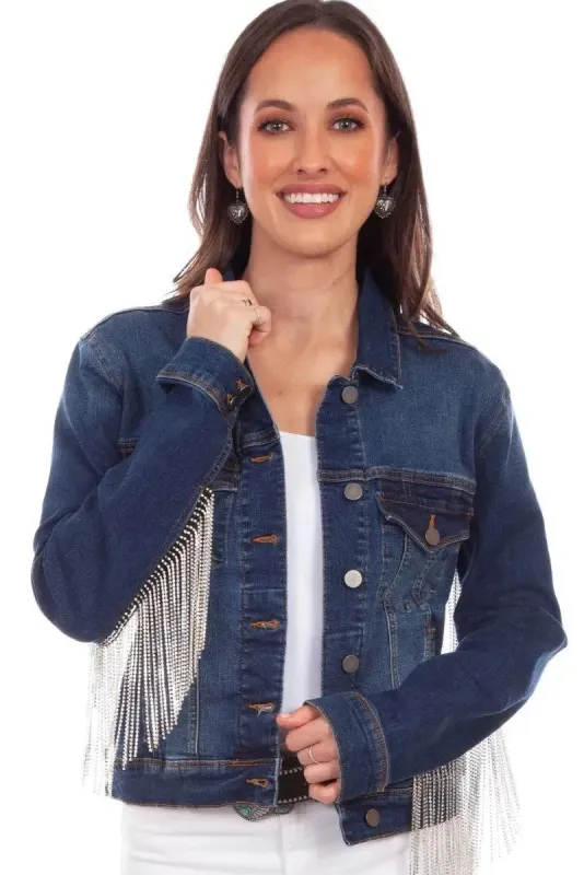 Honey Creek Denim with Rhinestone Fringe - Womens Jacket made by Scully