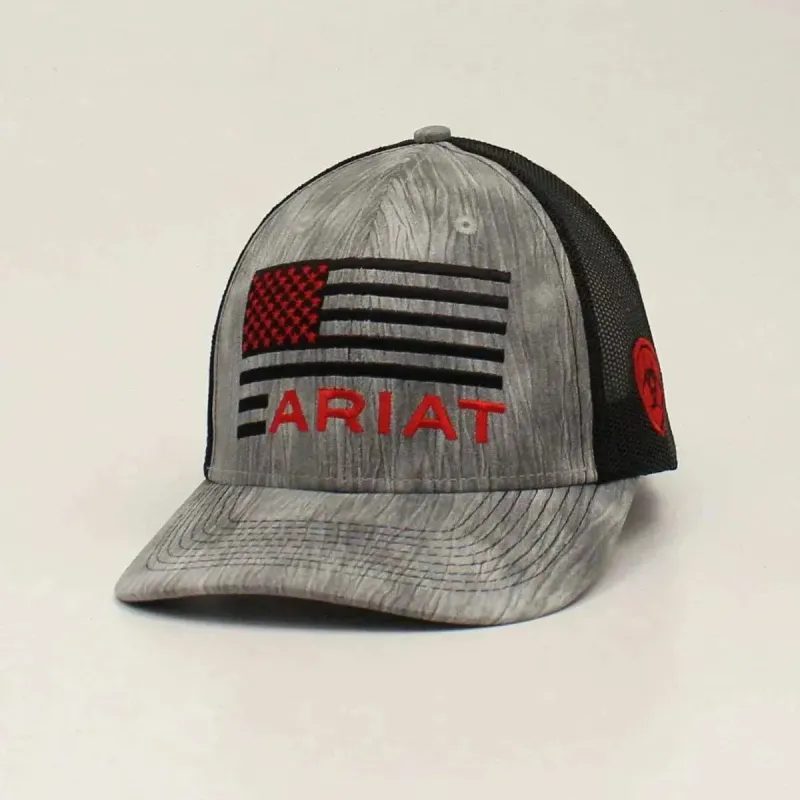 ARIAT Flag Shield Logo (Heathered Grey/Black) - Trucker Cap made by Ariat
