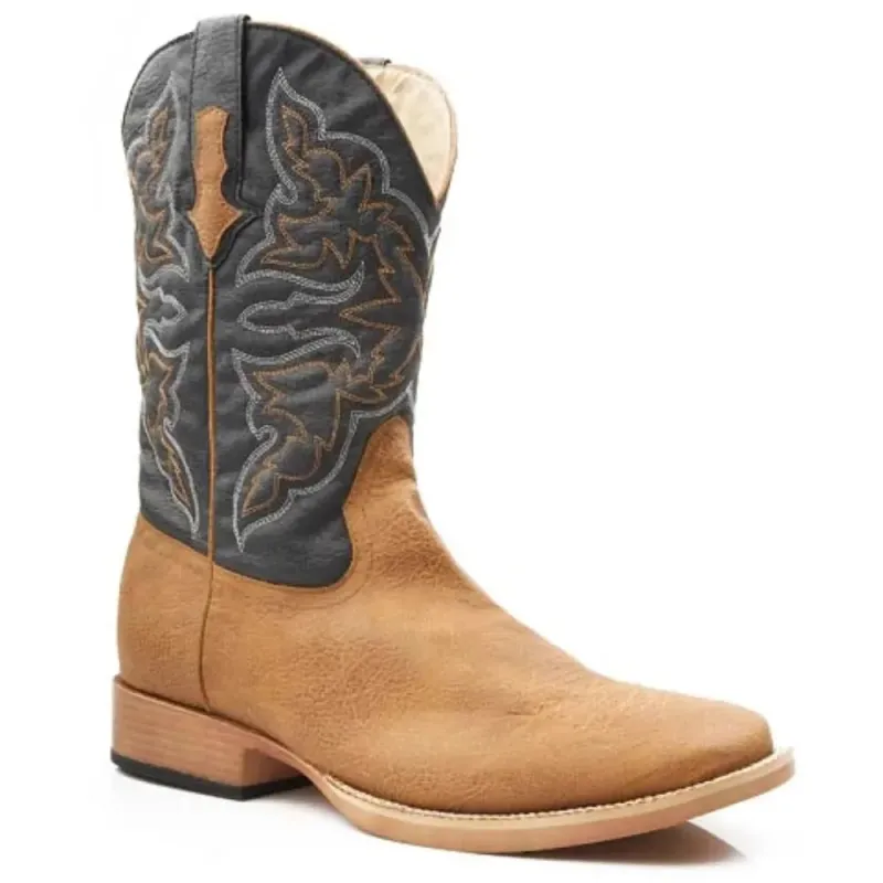 Roper Shadow Outlaw (Navy/Tumbled Tan) - Men's Cowboy Boot made by Roper